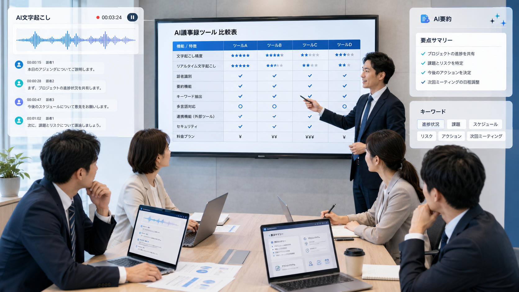 スマート書記とNottaを比較するAI議事録ツール選びのイメージ